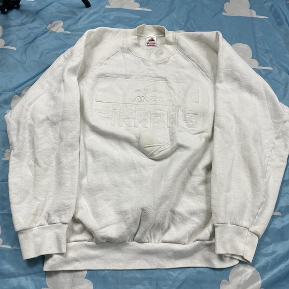 Vintage 90s White AKZO Nobel Sikkens Sweater XL Made In USA Fruit Of The Loom